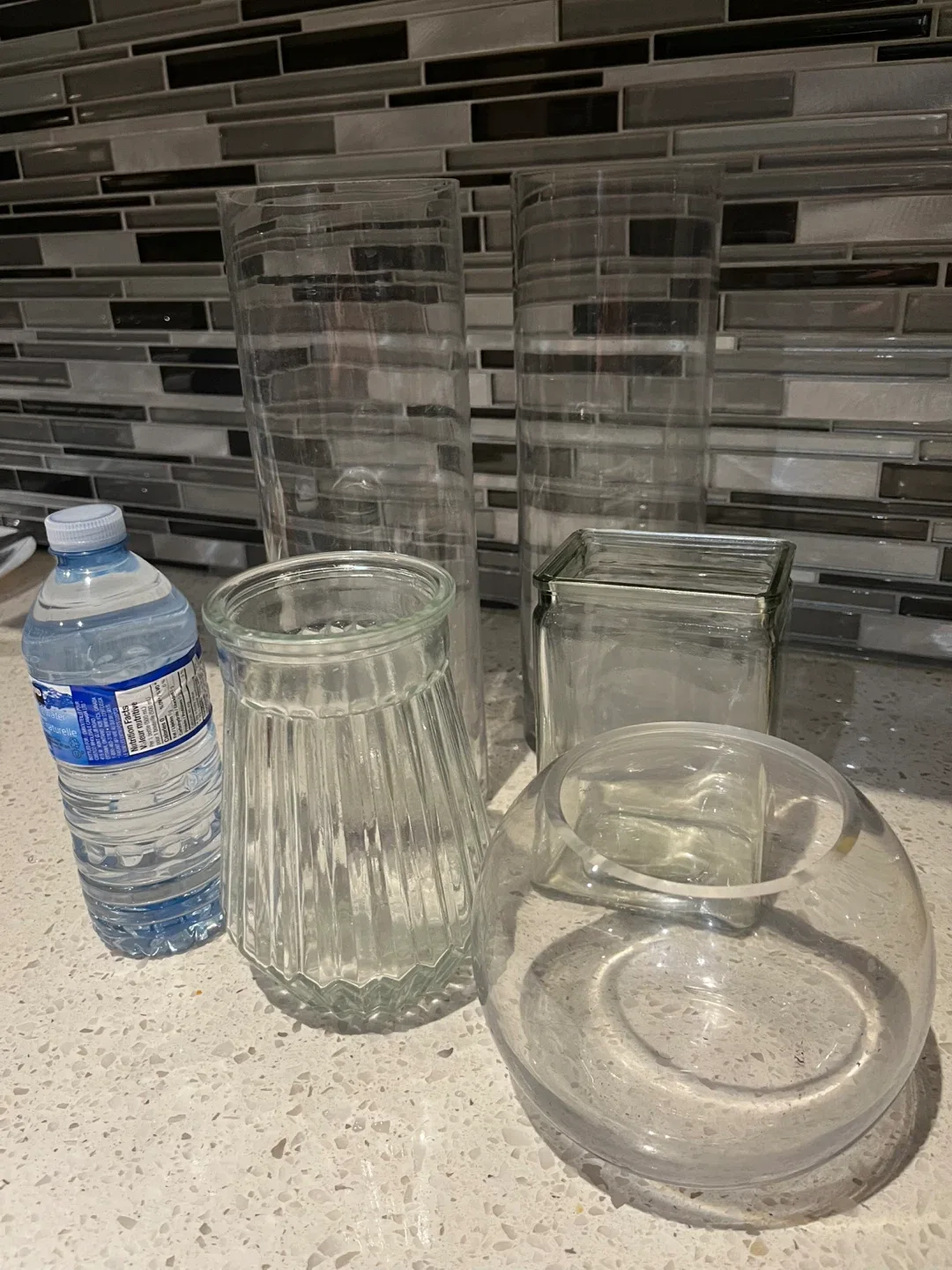 Assorted Clear Glass Vases - Set of 5