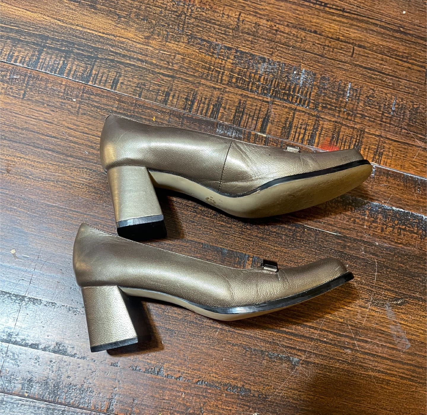 CELINE Vintage Metallic Bronze Block-Heel Pumps – Size 6