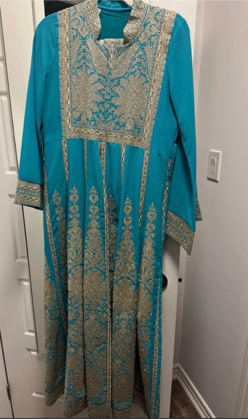 Teal Embroidered Maxi Dress