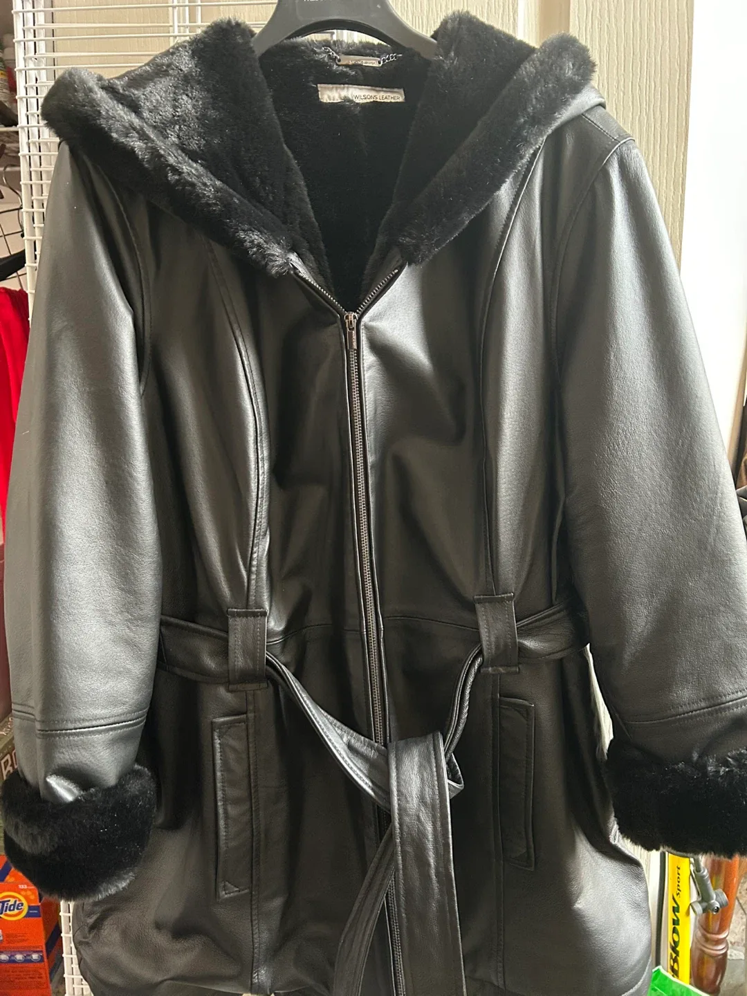 Wilson's Leather Black Faux Fur Trimmed Coat 2X