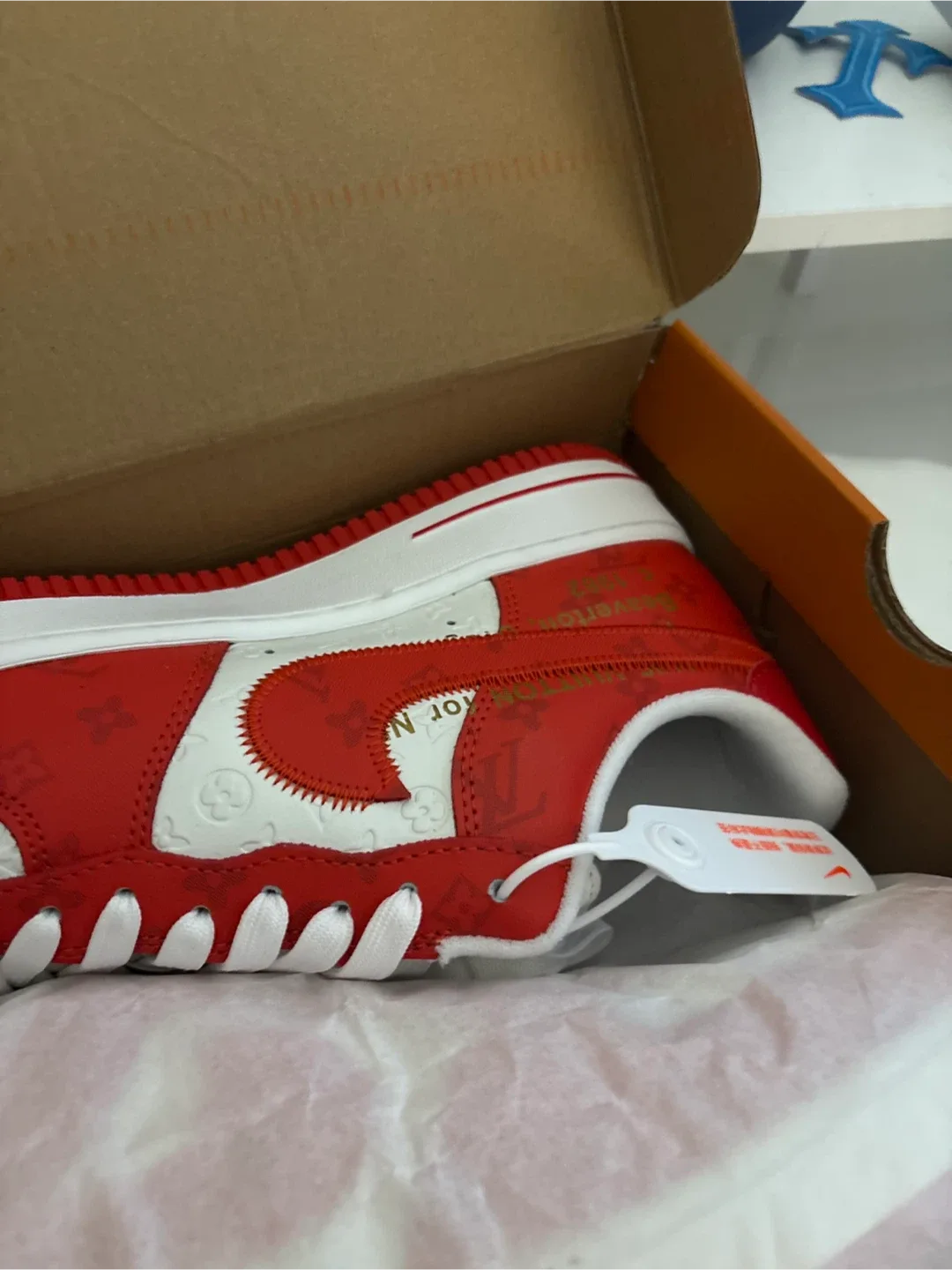 Louis Vuitton x Nike Air Force 1 Red Size 10 image indicator(2)