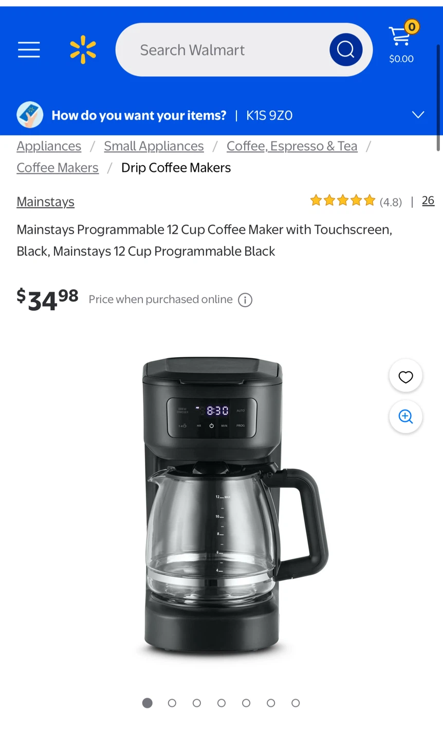 Mainstays Programmable Coffee Maker + Main Stays Glass Medium, - photo 4