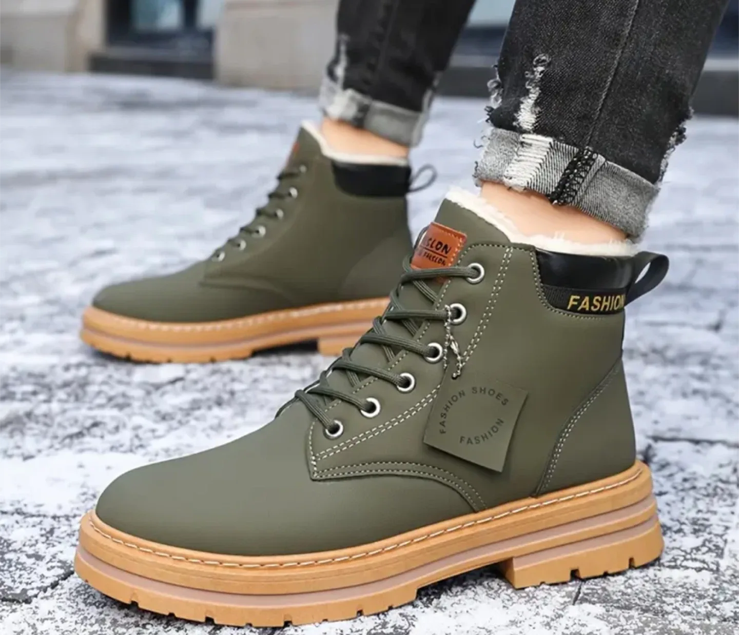 Fashion Olive Green Ankle Boots image indicator(2)