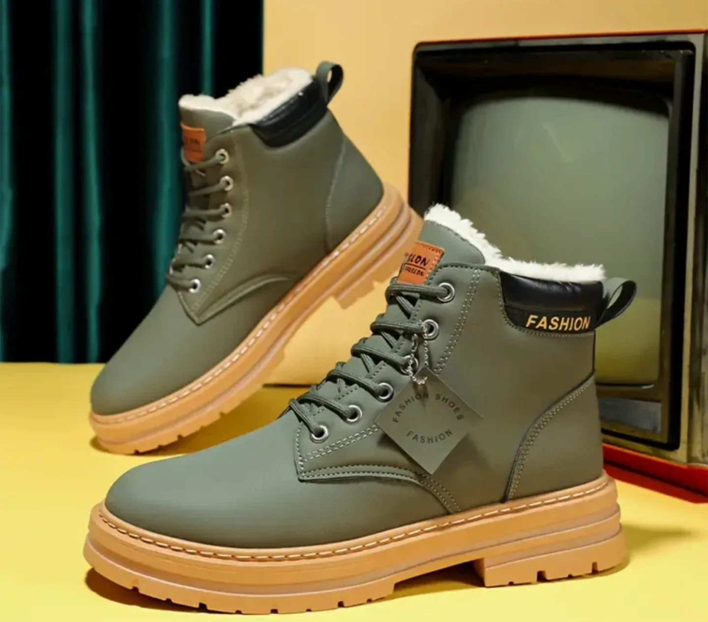 Fashion Olive Green Ankle Boots