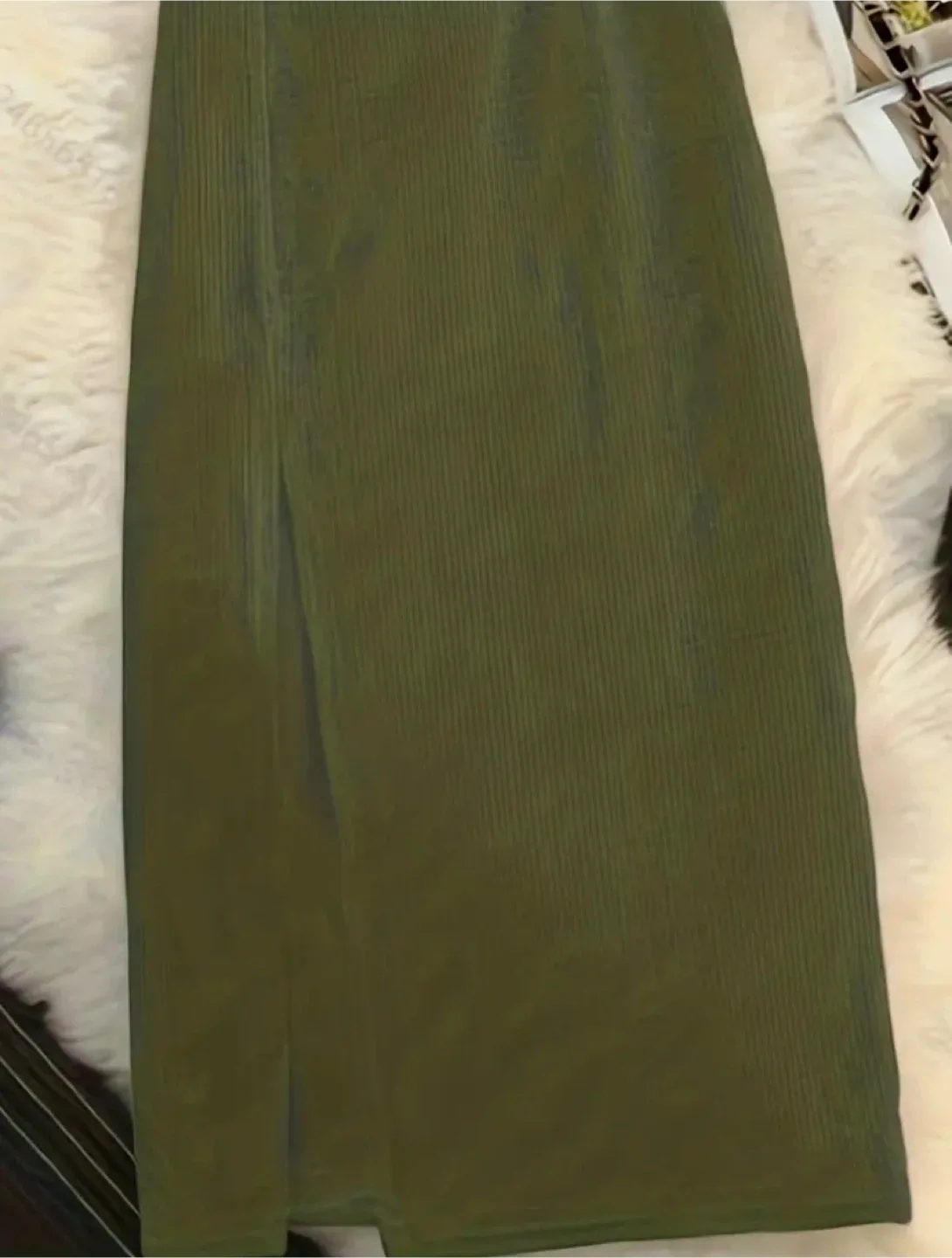 Corduroy Slit Midi Skirt - Olive Green image indicator(5)
