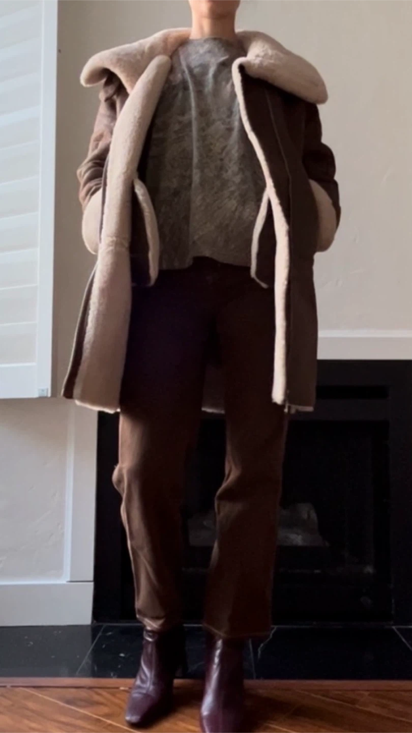 ZARA brown Shearling , faux leather long jacket - photo 2