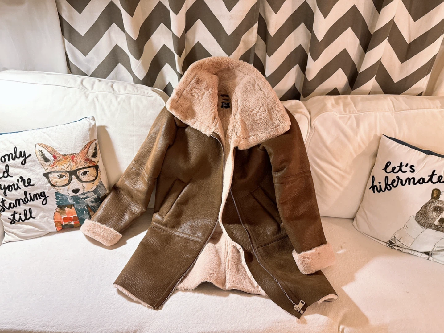 ZARA brown Shearling , faux leather long jacket - photo 5