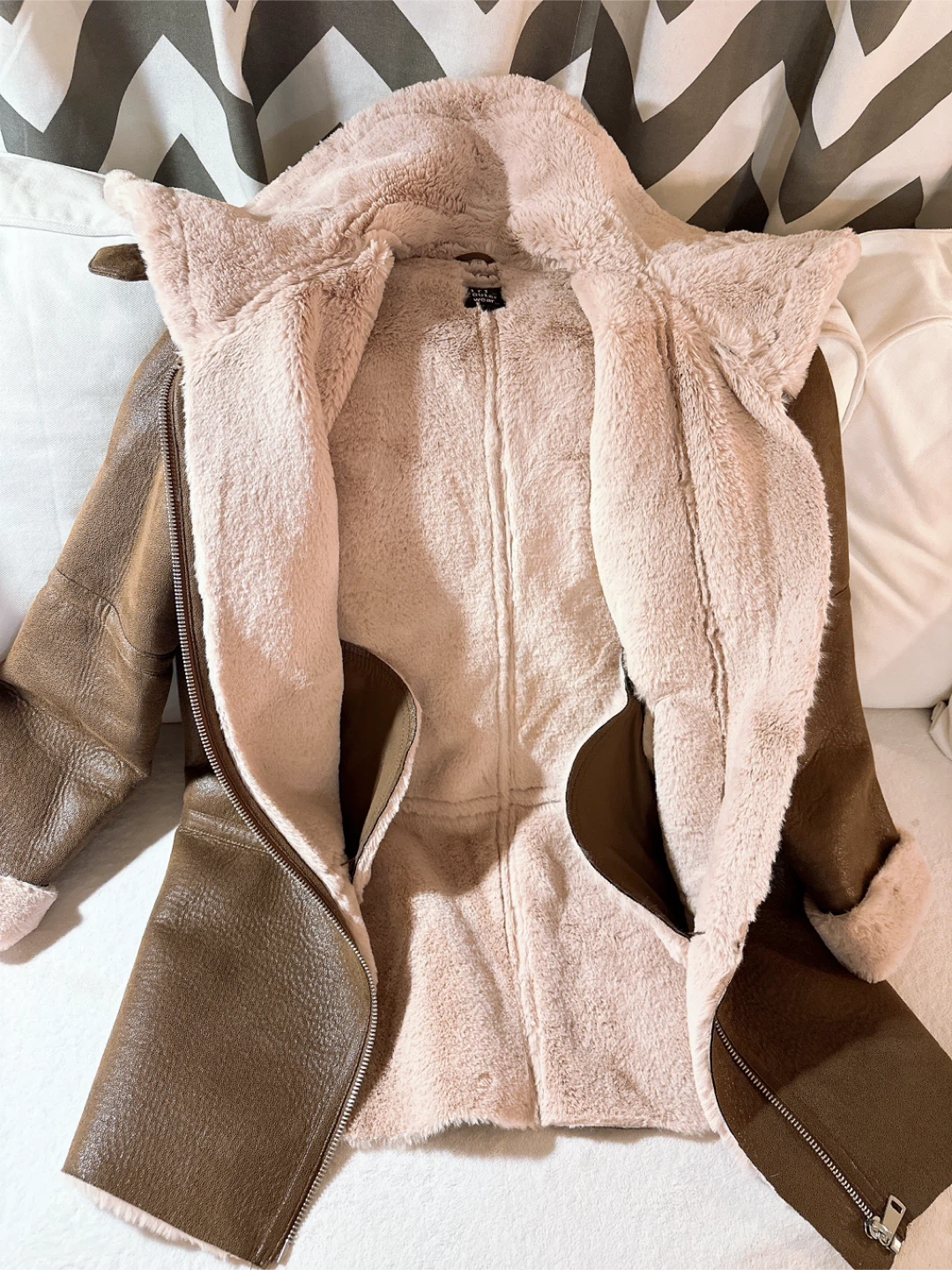 ZARA brown Shearling , faux leather long jacket - photo 3