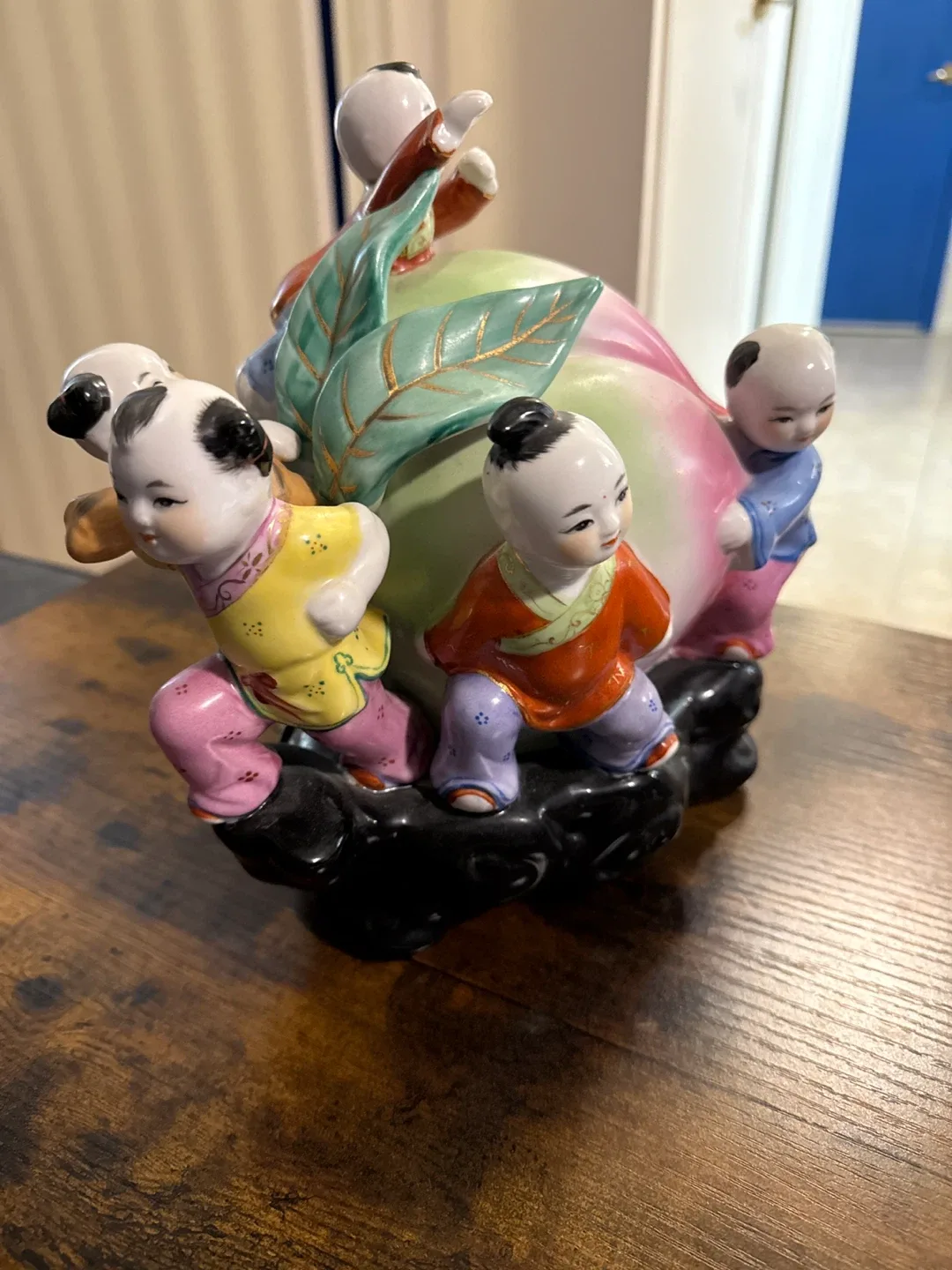 Vintage Chinese Peach & Children Figurine