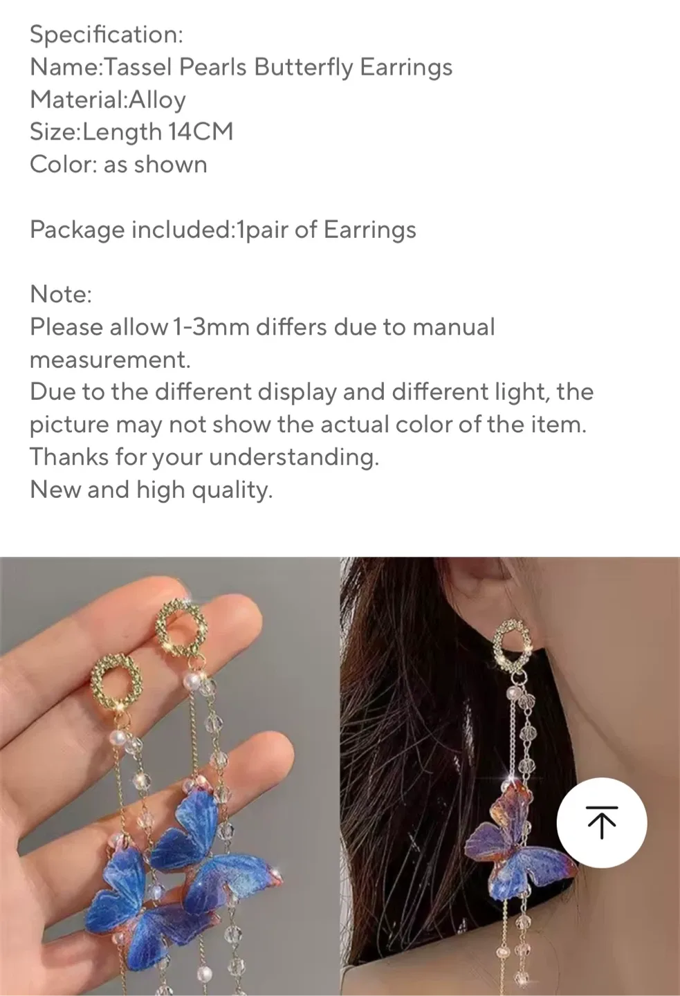 Blue Tassel Pearls Butterfly Earrings - New! image indicator(2)