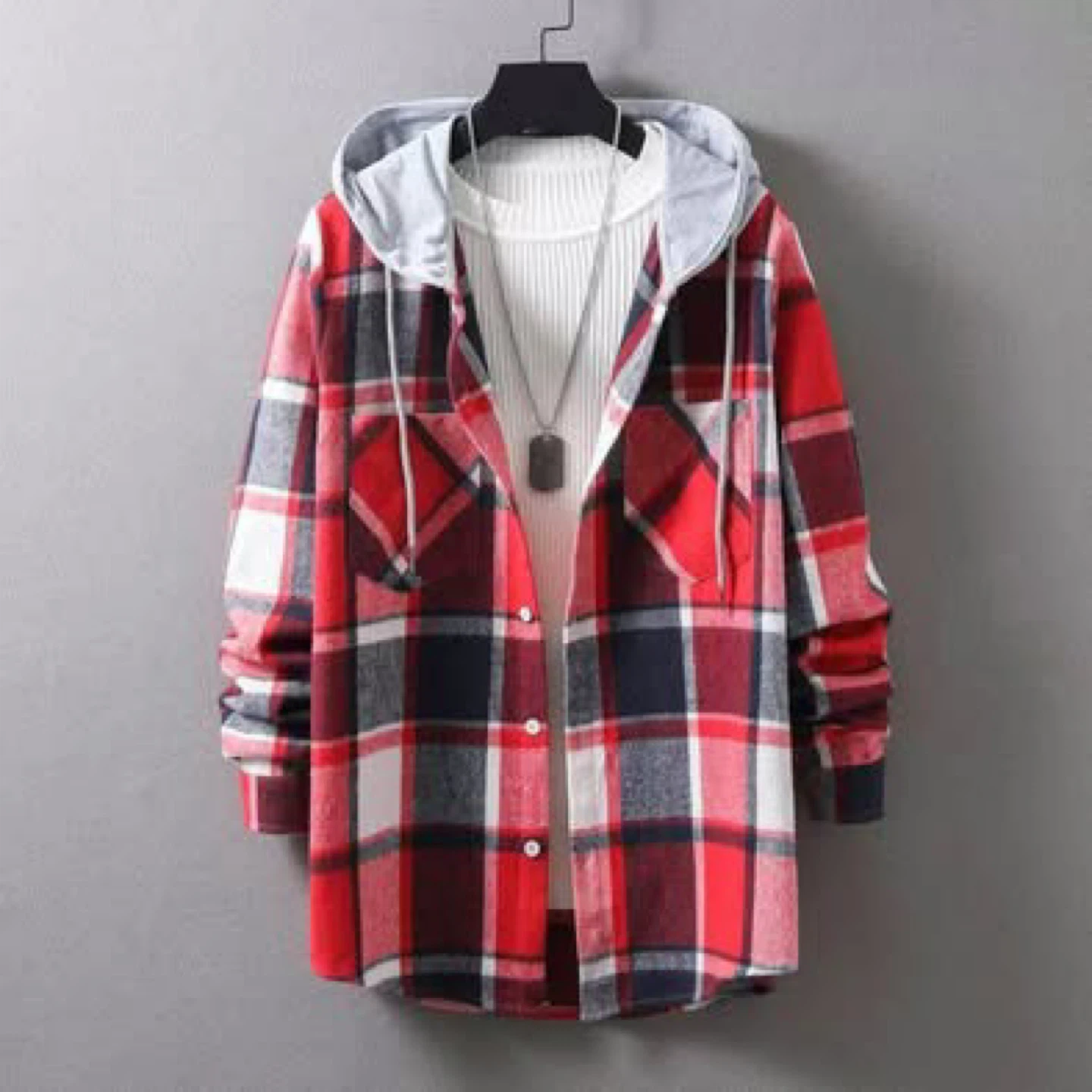 Fashionable Hooded Plaid Coat L