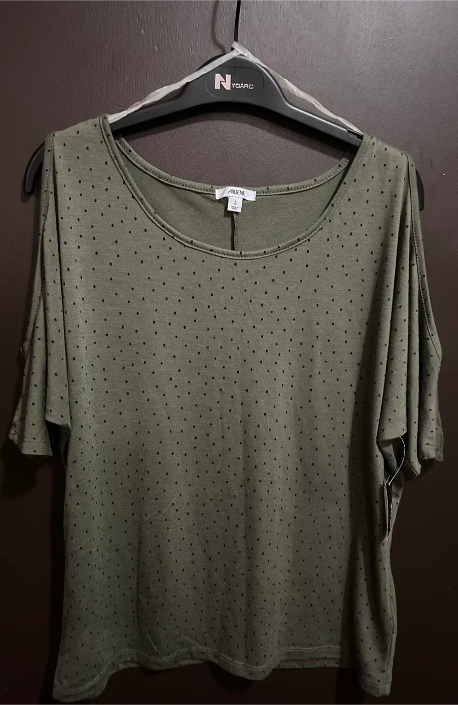 Ardene Olive Green Polka Dot Cold Shoulder Top - Size S