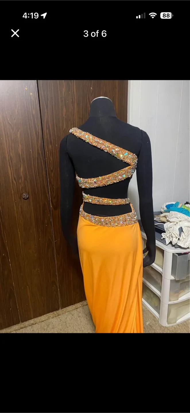 Orange Rhinestone Formal Dress image indicator(2)