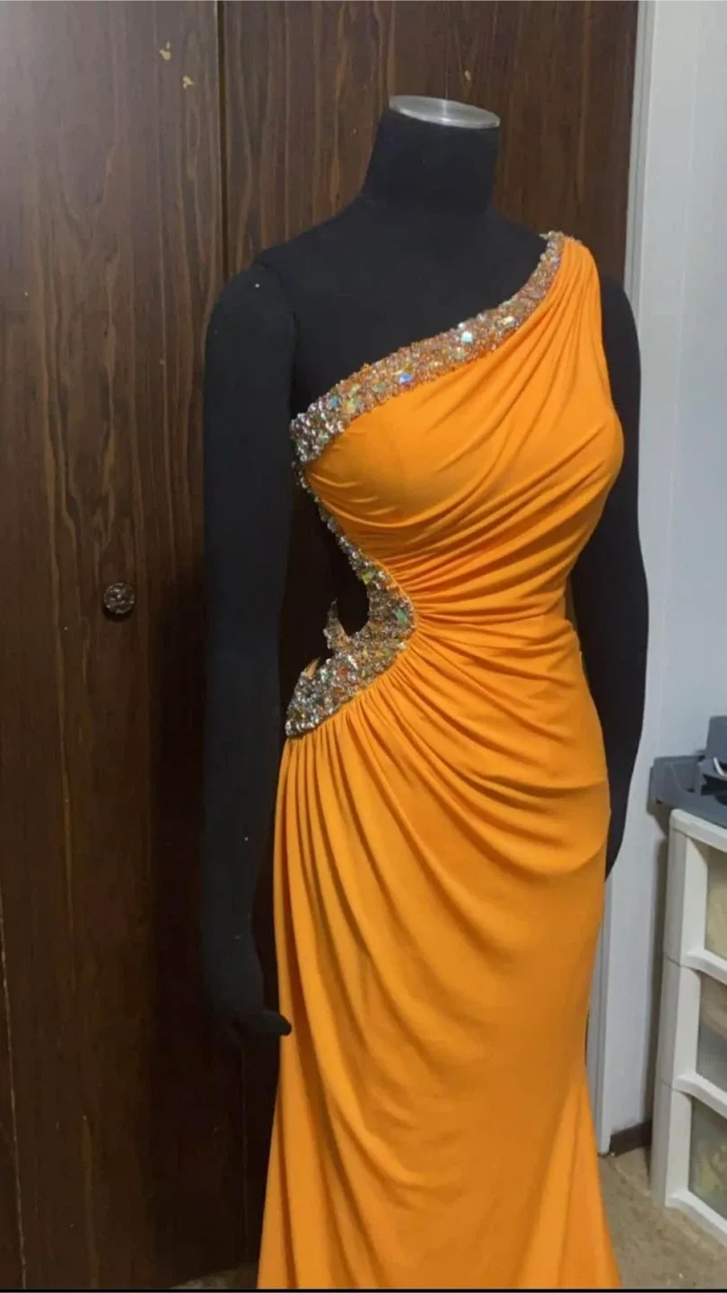 Orange Rhinestone Formal Dress