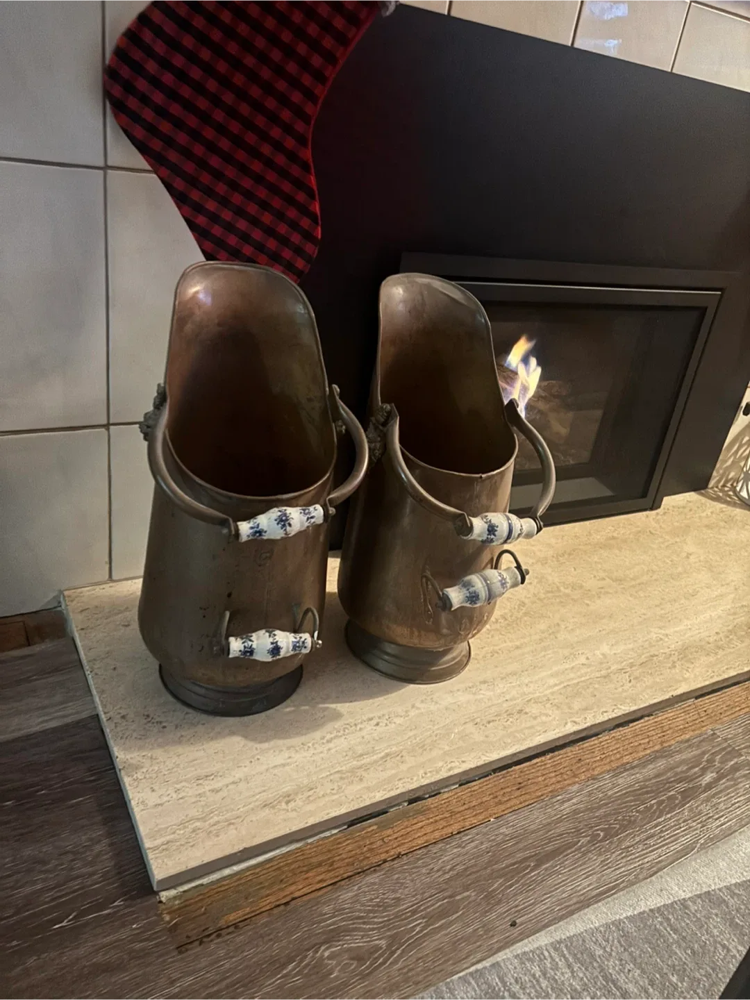 Vintage Copper Coal Scuttle Buckets - Pair