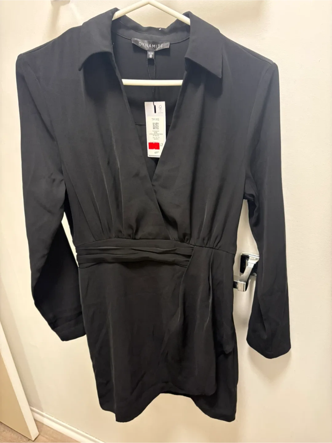 Dynamite Black Collared Shirt Mini Dress - Size S