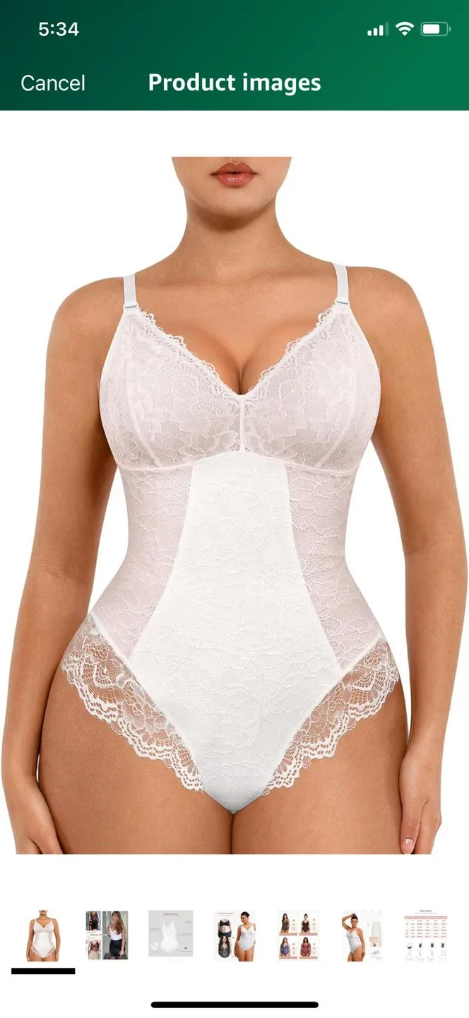 NEW-FeelinGirl White Lace Bodysuit- Medium size image indicator(2)