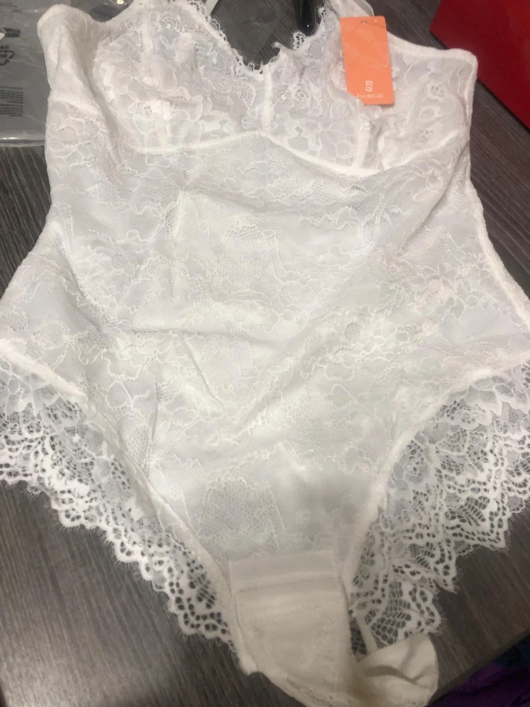 NEW-FeelinGirl White Lace Bodysuit- Medium size