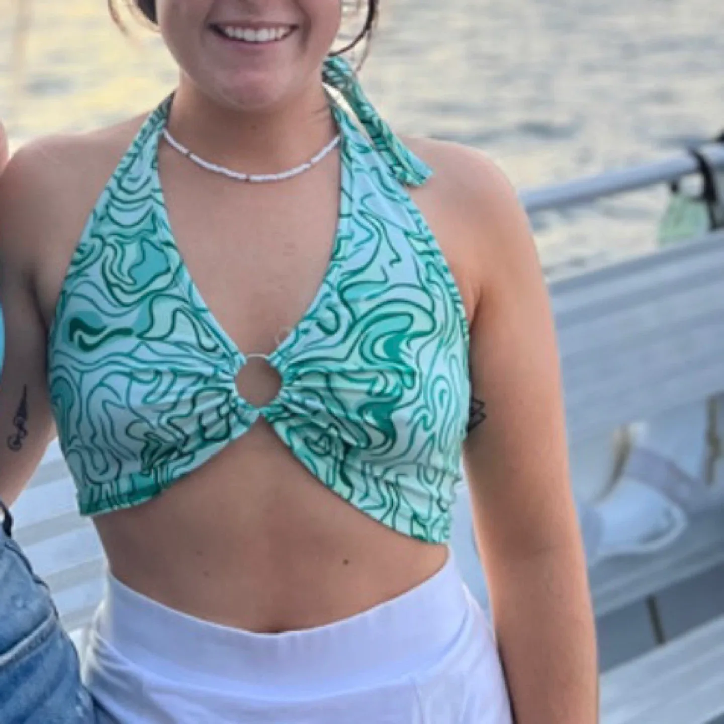 Green Patterned Halter Top and Skirt Set