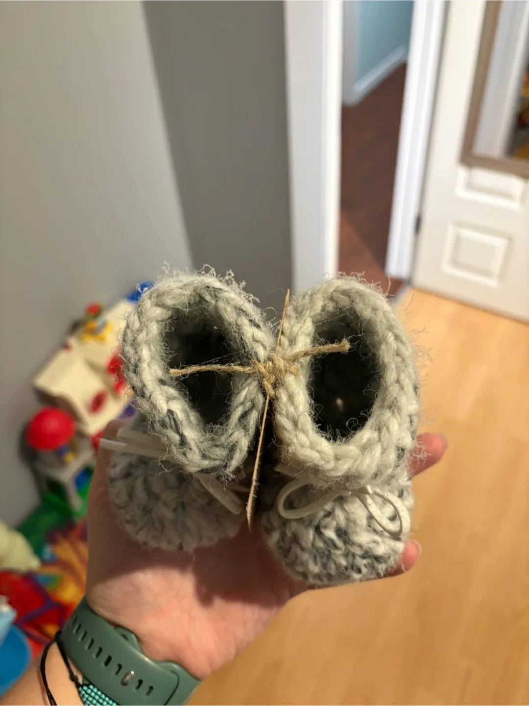 Handmade Grey & White Baby Booties - New image indicator(4)