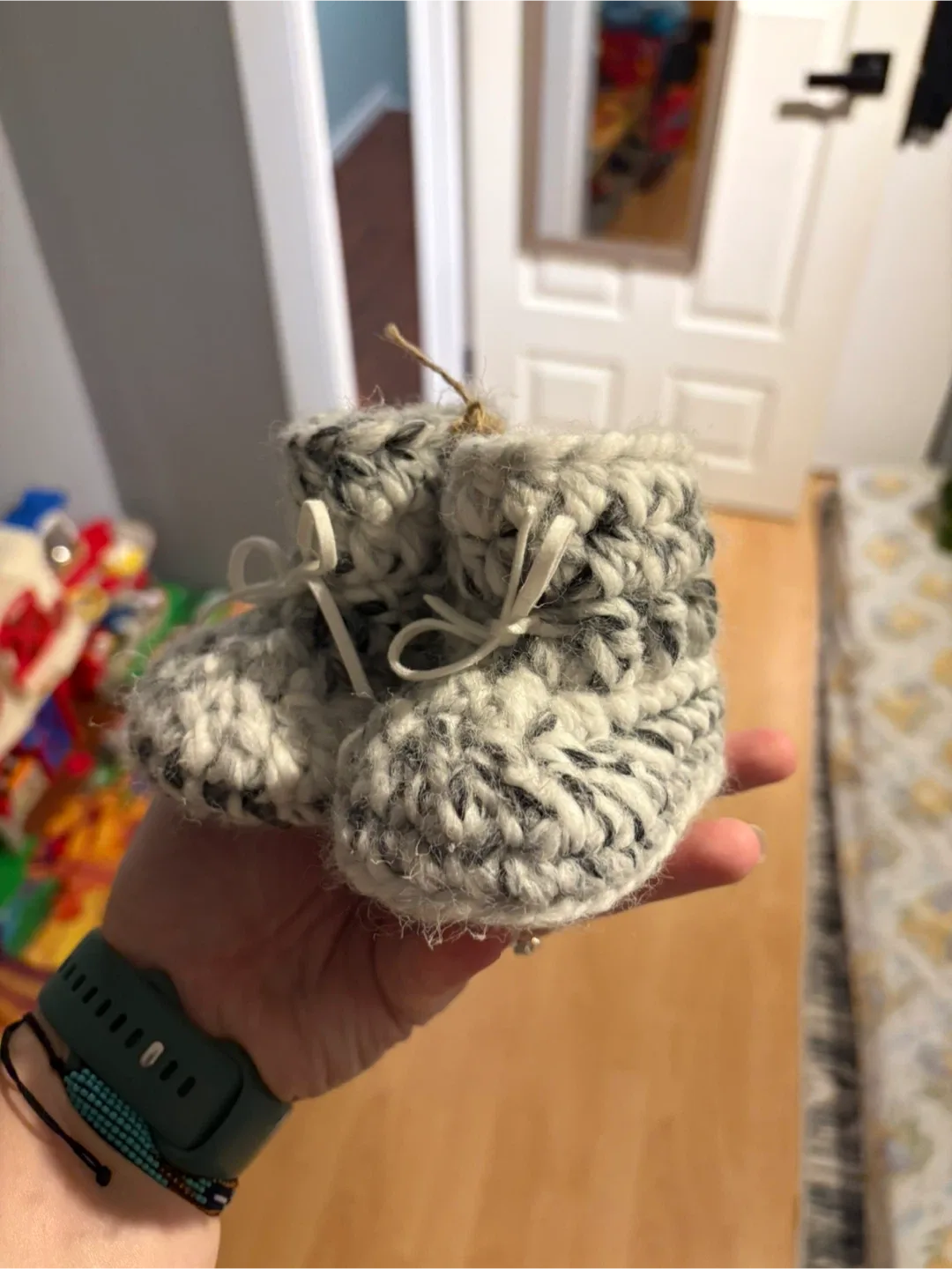 Handmade Grey & White Baby Booties - New