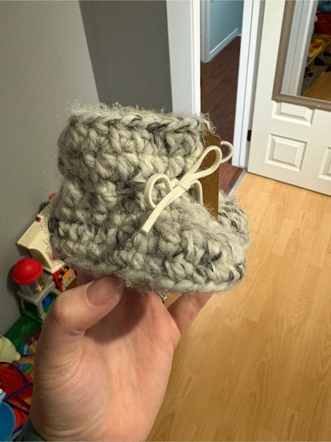 Handmade Grey & White Baby Booties - New image indicator(2)