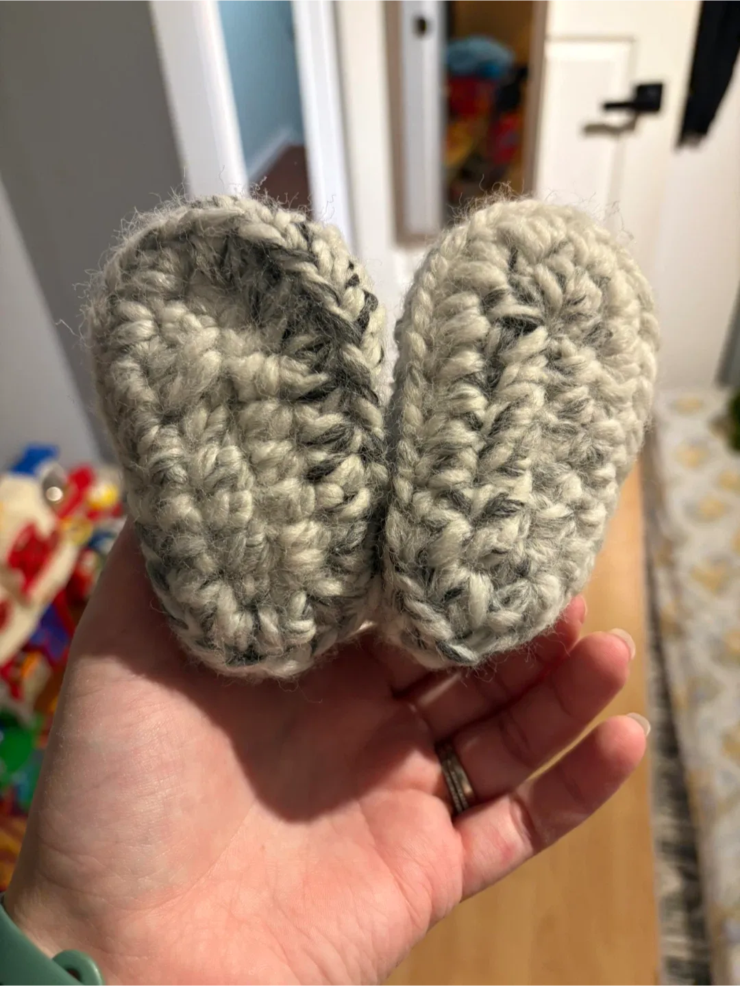 Handmade Grey & White Baby Booties - New image indicator(7)
