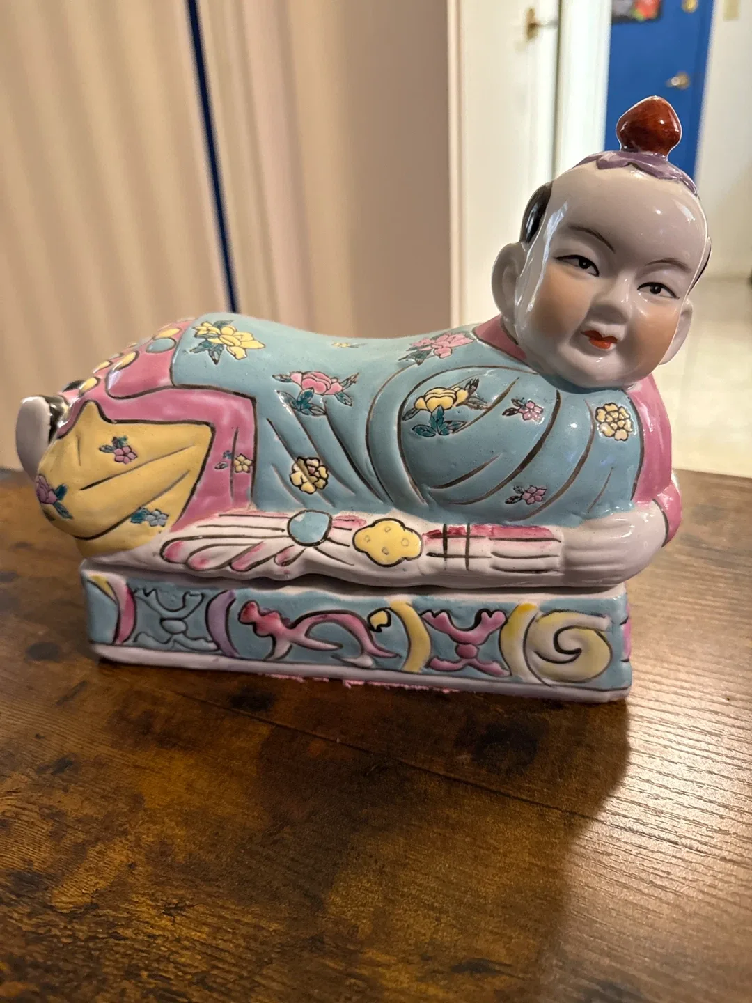 Vintage Chinese Boy Pillow Ceramic Figurine