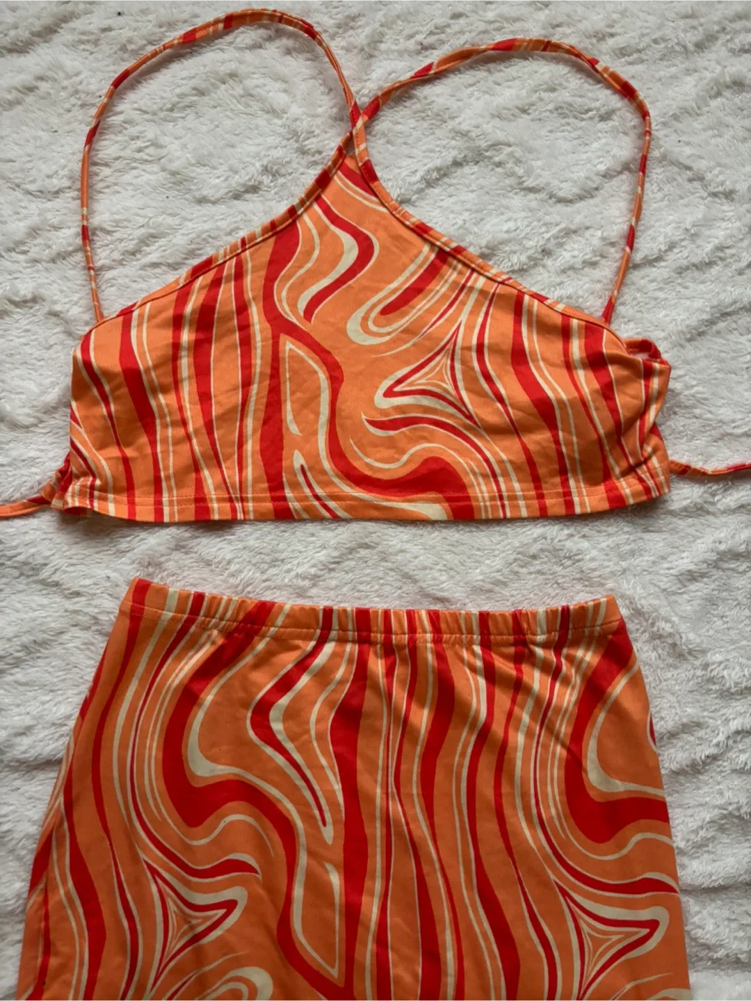 Orange & Red Patterned Two-Piece Set