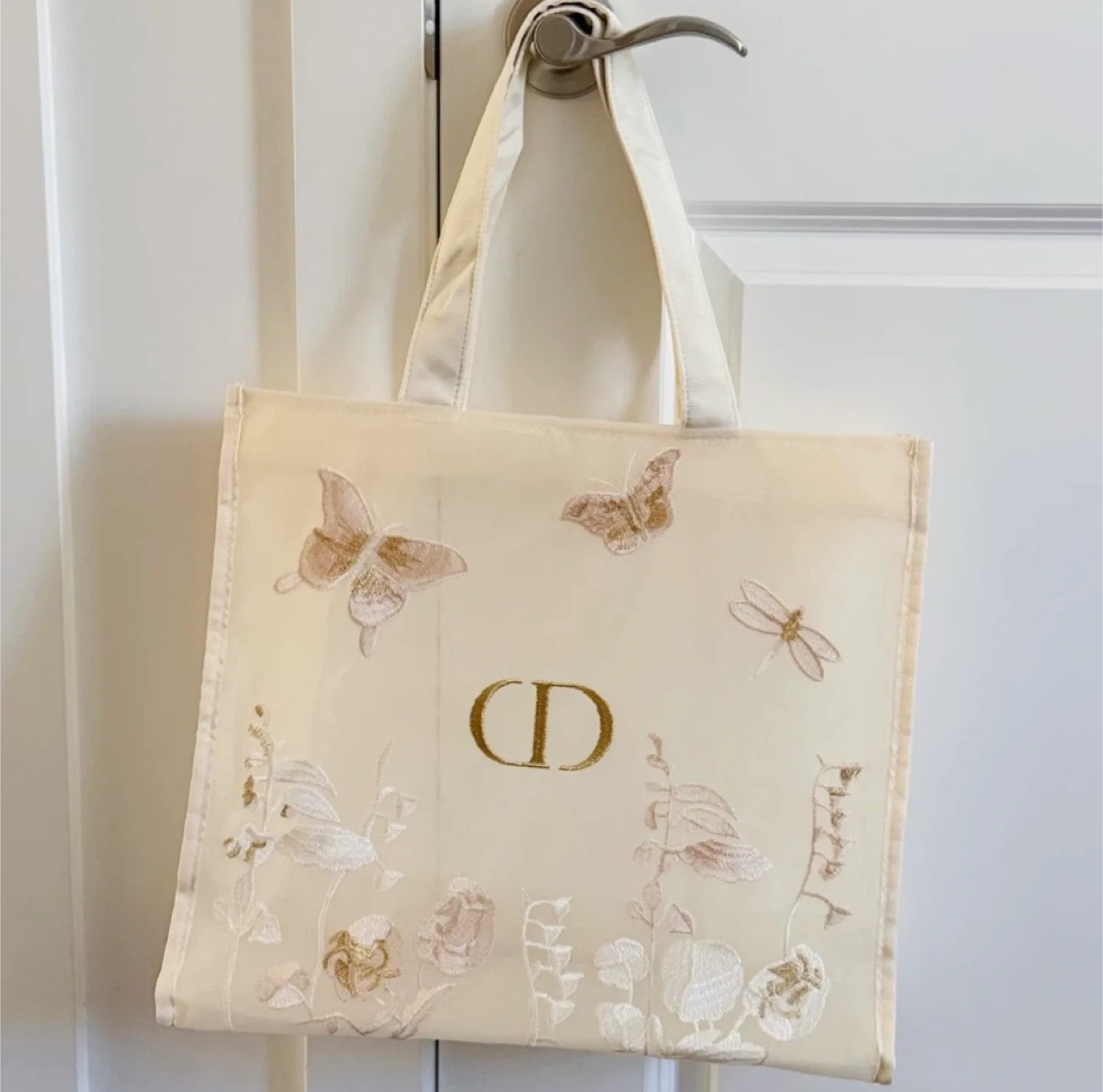 Dior Cream Tote Bag with Butterfly Design