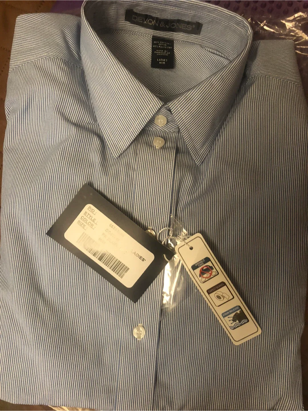 Devon & Jones Ladies' Shirt - Blue/White, M/M (New) image indicator(4)