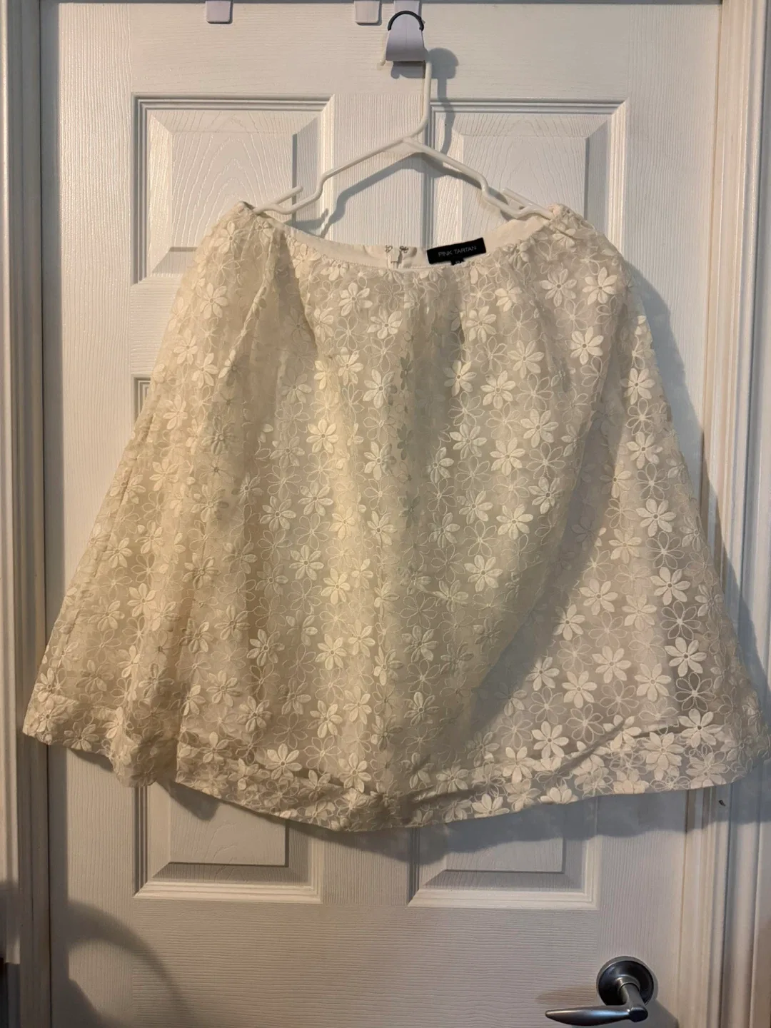 Pink Tartan Cream Floral Skirt - Size 12