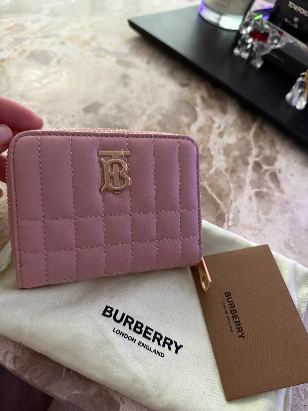 Burberry Wallet Quilted Leather Zip Card Case