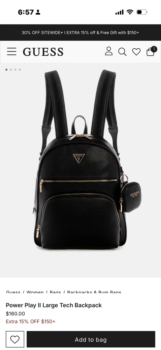 Guess Power Play II Large Tech Backpack - Black