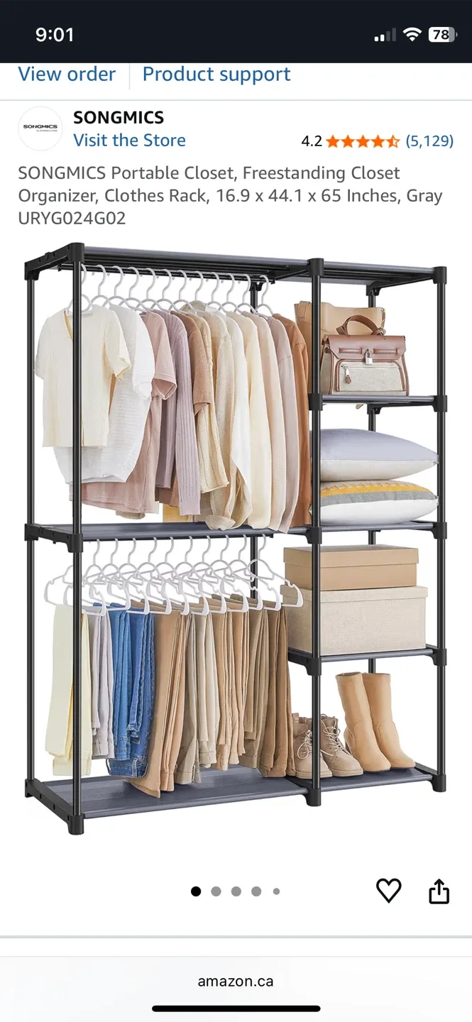 SONGMICS Portable Closet Organizer, Gray