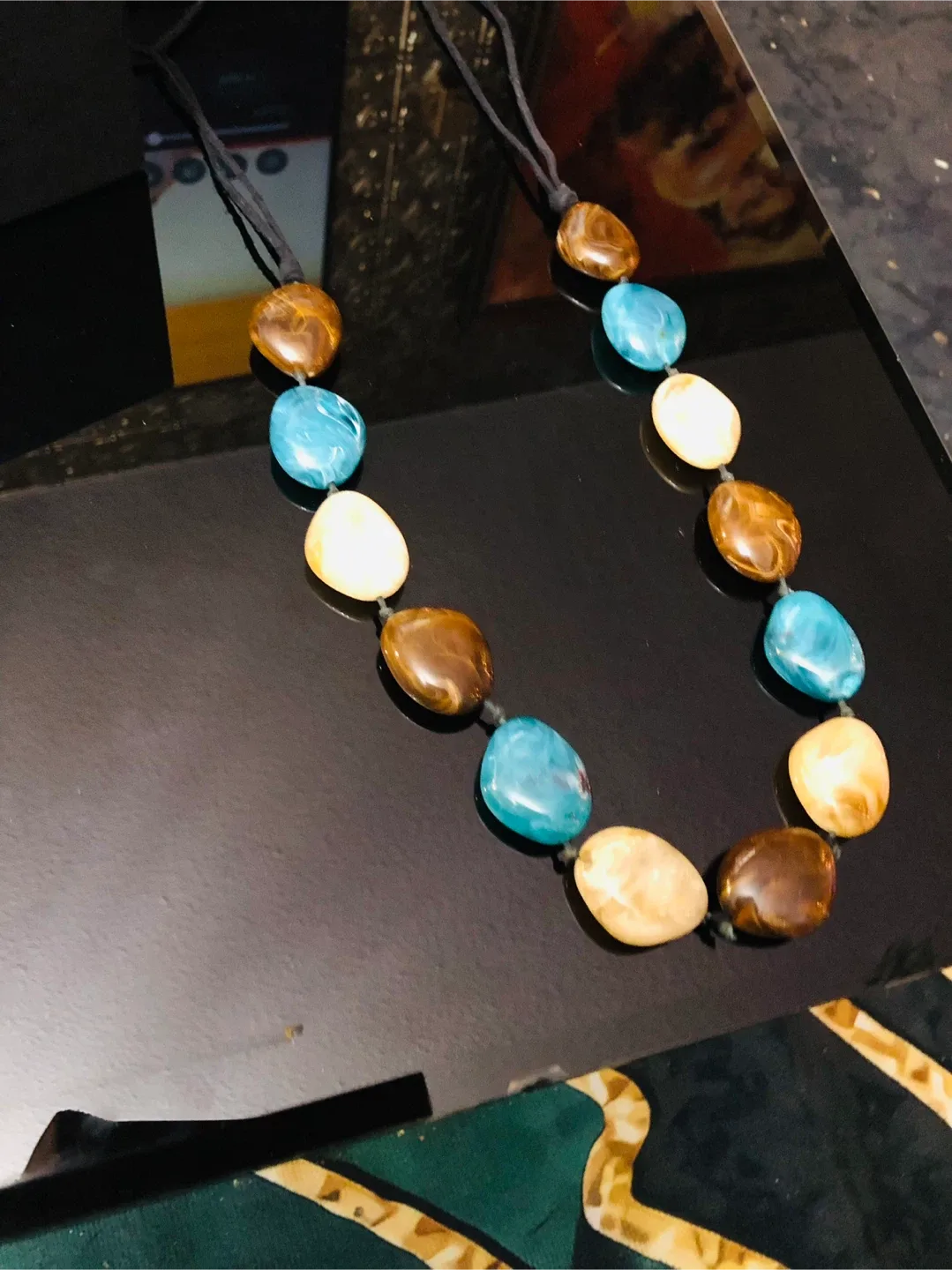 Natural  stones Necklace - Turquoise, Brown, Cream