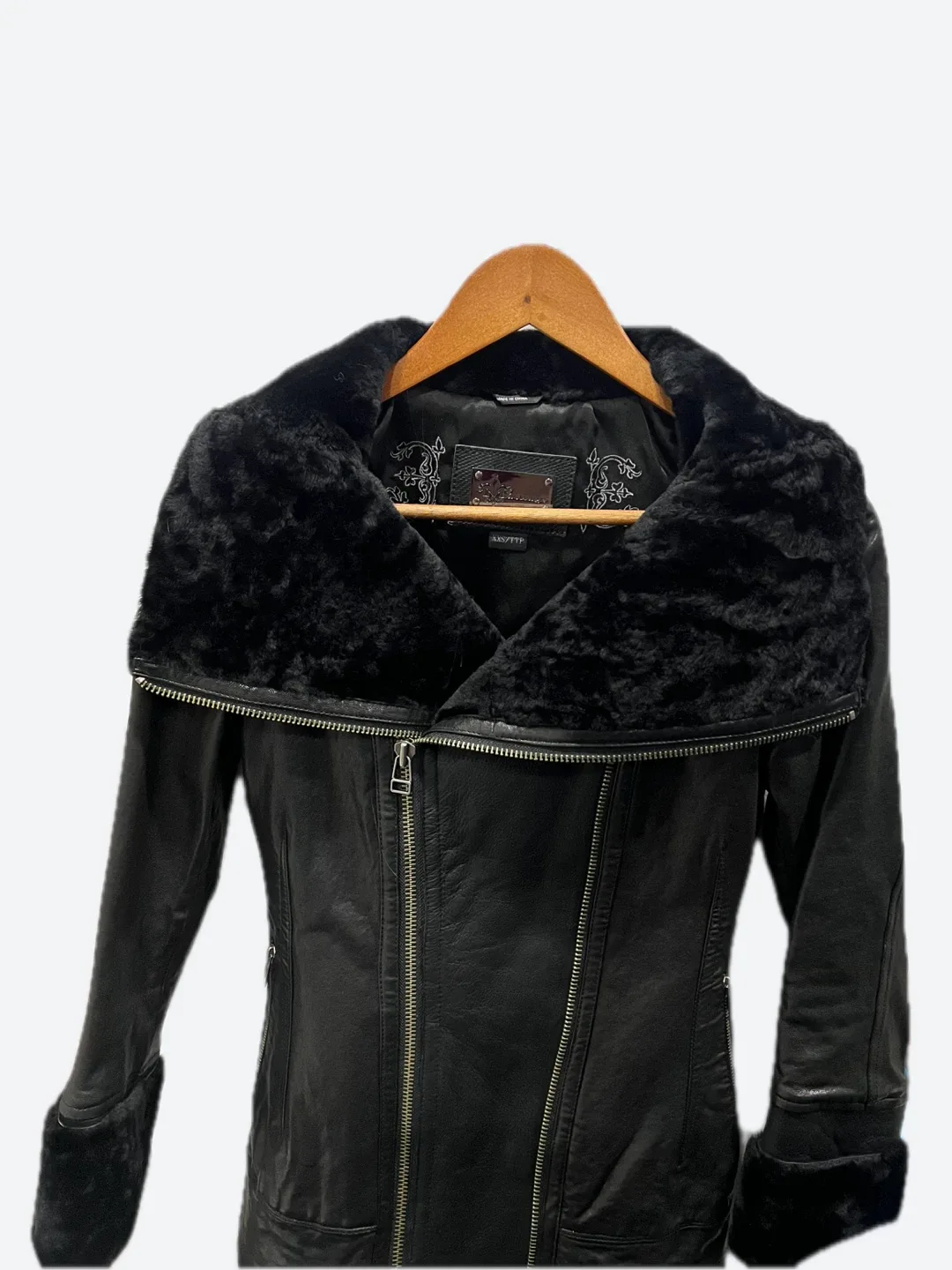 Mackage Black Leather Jacket with Fur Trim image indicator(2)