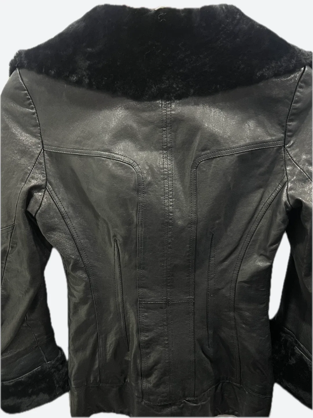 Mackage Black Leather Jacket with Fur Trim image indicator(3)
