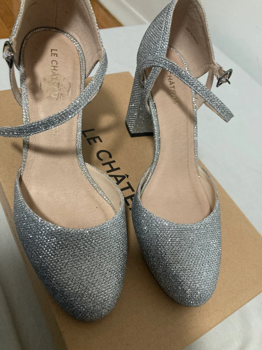 Le Chateau Silver Mary Jane Pumps