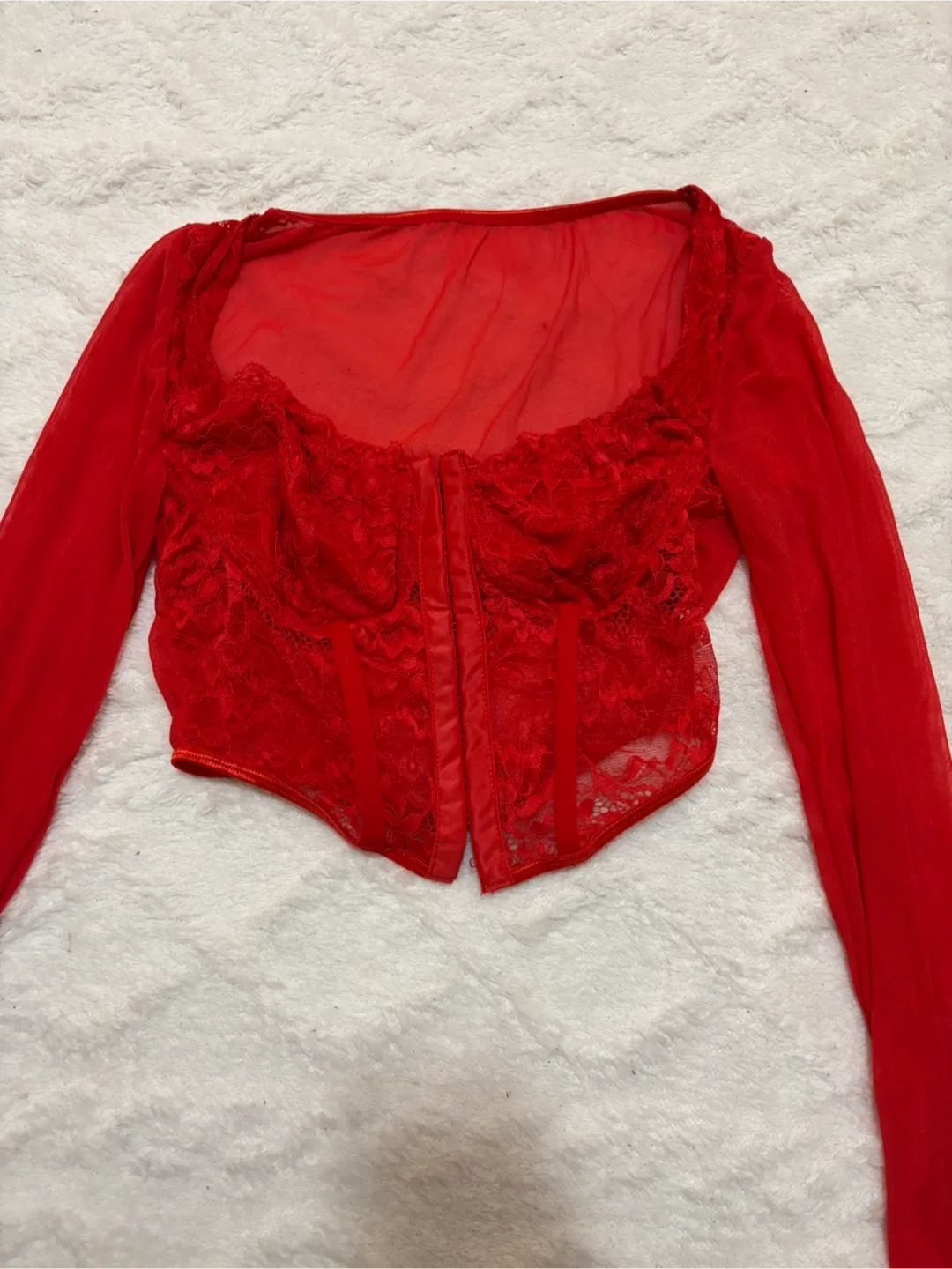 Red Lace Long Sleeve corset top