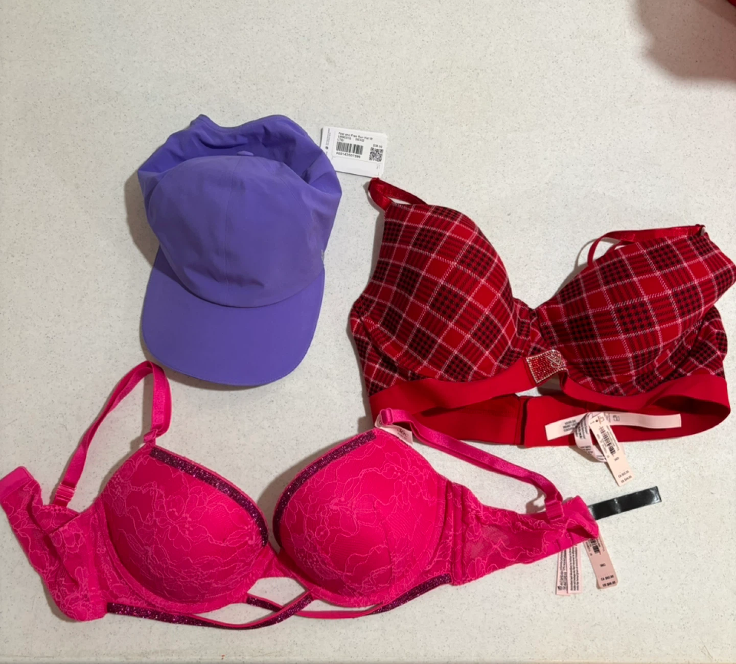 Lululemon Purple Hat & Victoria's Secret Bras