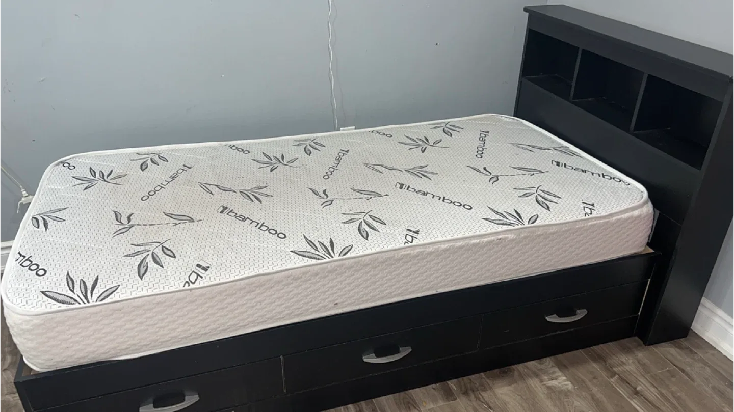 Twin Bed Frame with Headboard & Mattress