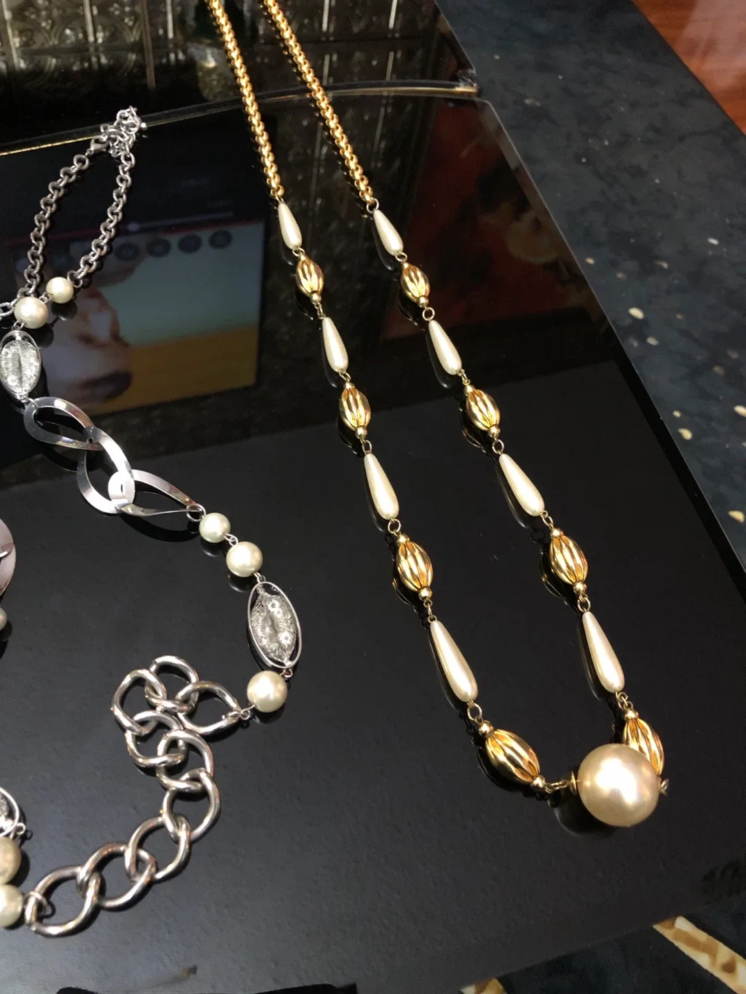 Italian  jewellery 90 cm  pearl 2.5 cm Pearl & Gold tone