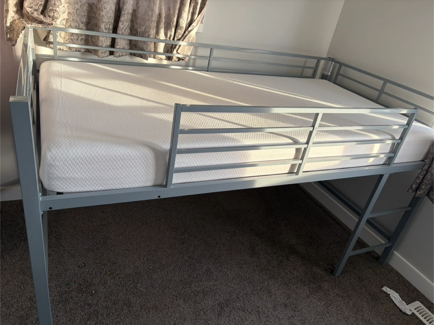 Grey Metal Loft Bed Frame + Kid’s Mattress - photo 4