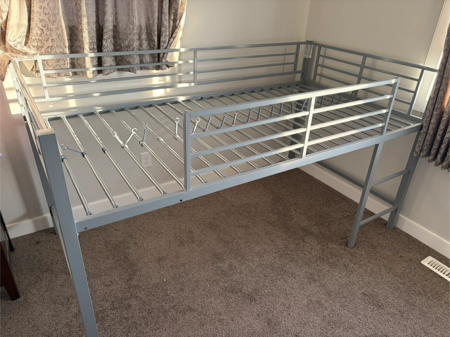 Grey Metal Loft Bed Frame + Kid’s Mattress - photo 2