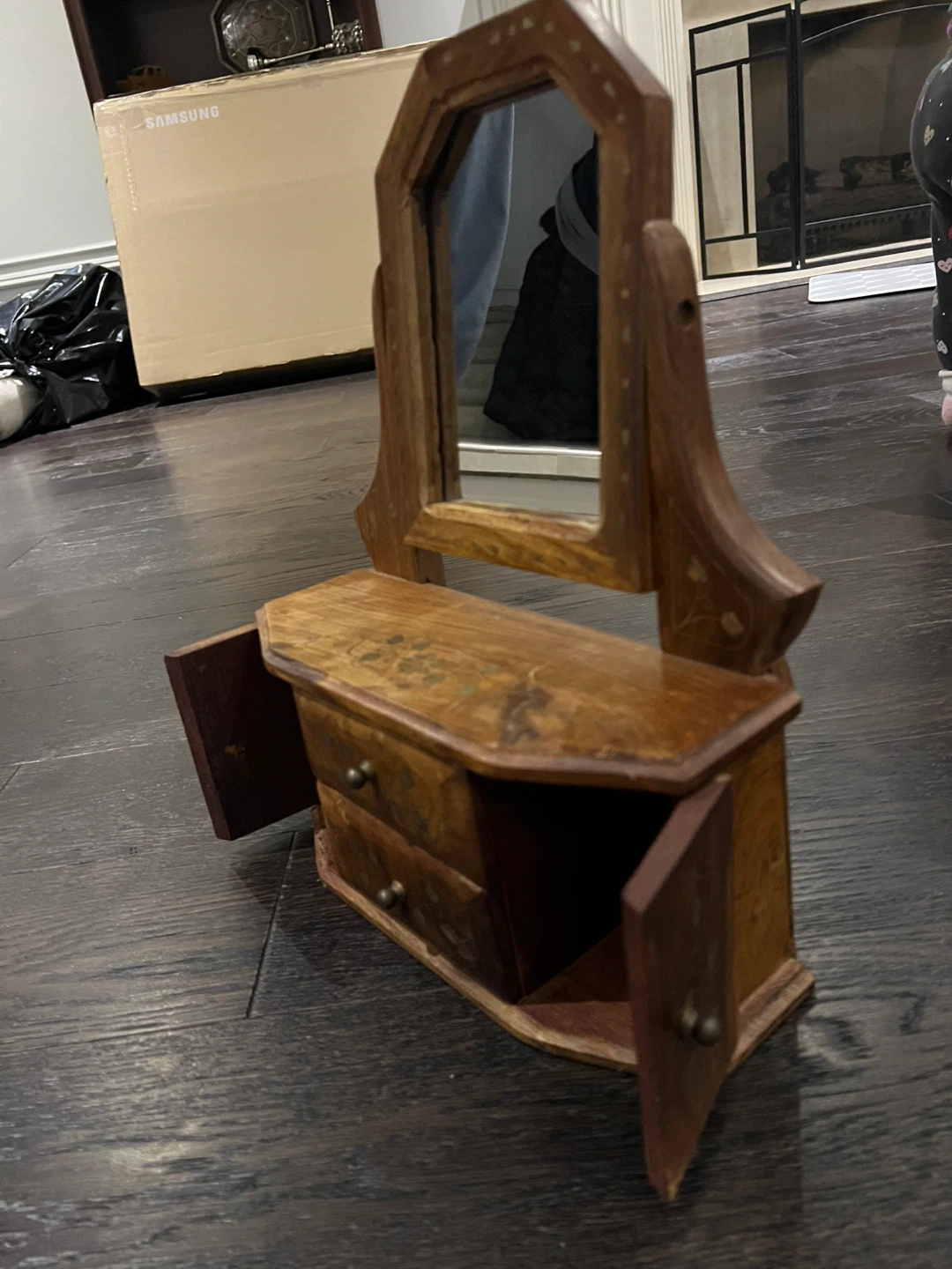 Wooden Vanity Mirror with Drawers - photo 2