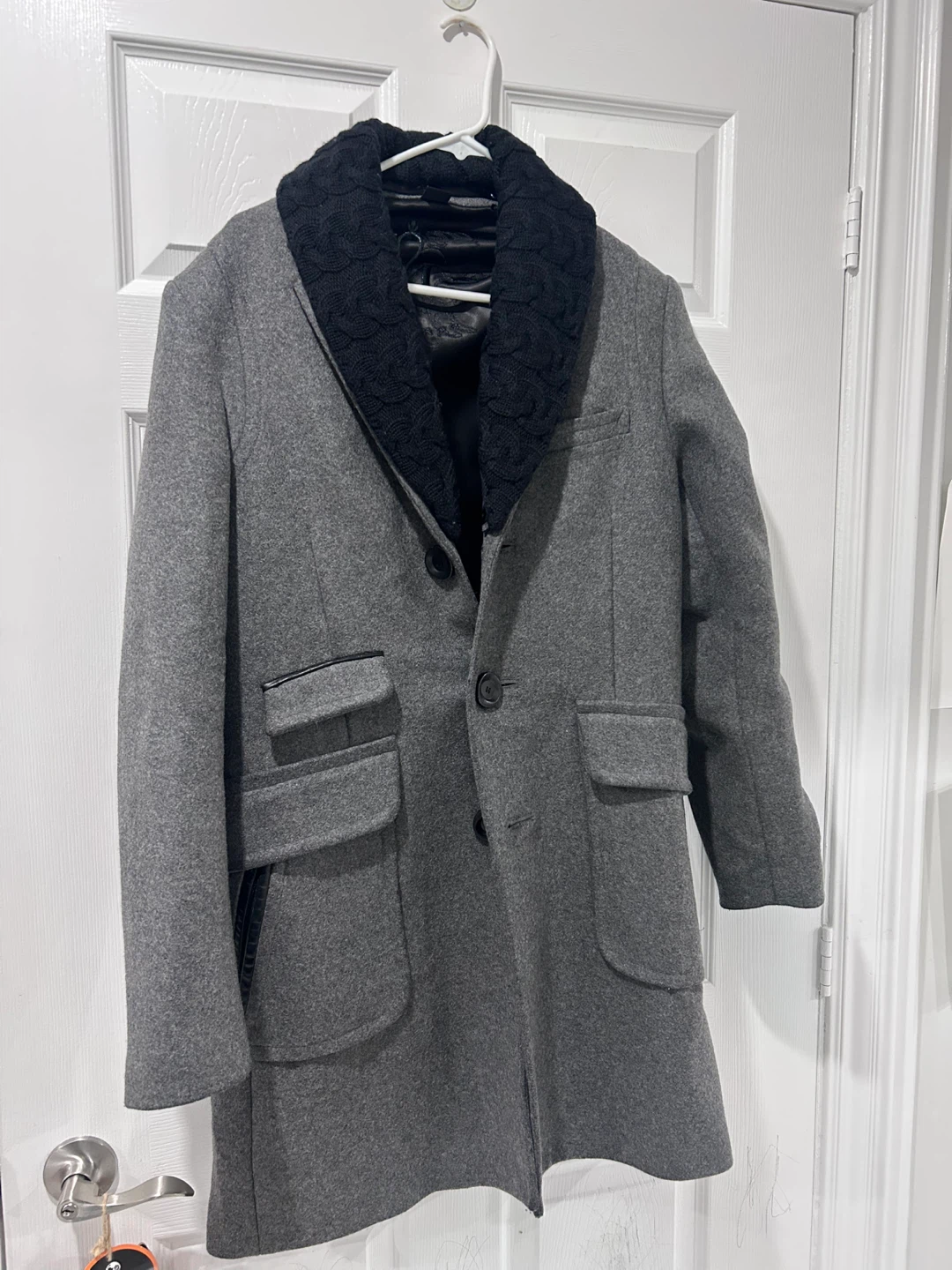 Mackage Grey Wool Blend Coat with Black knitting Collar