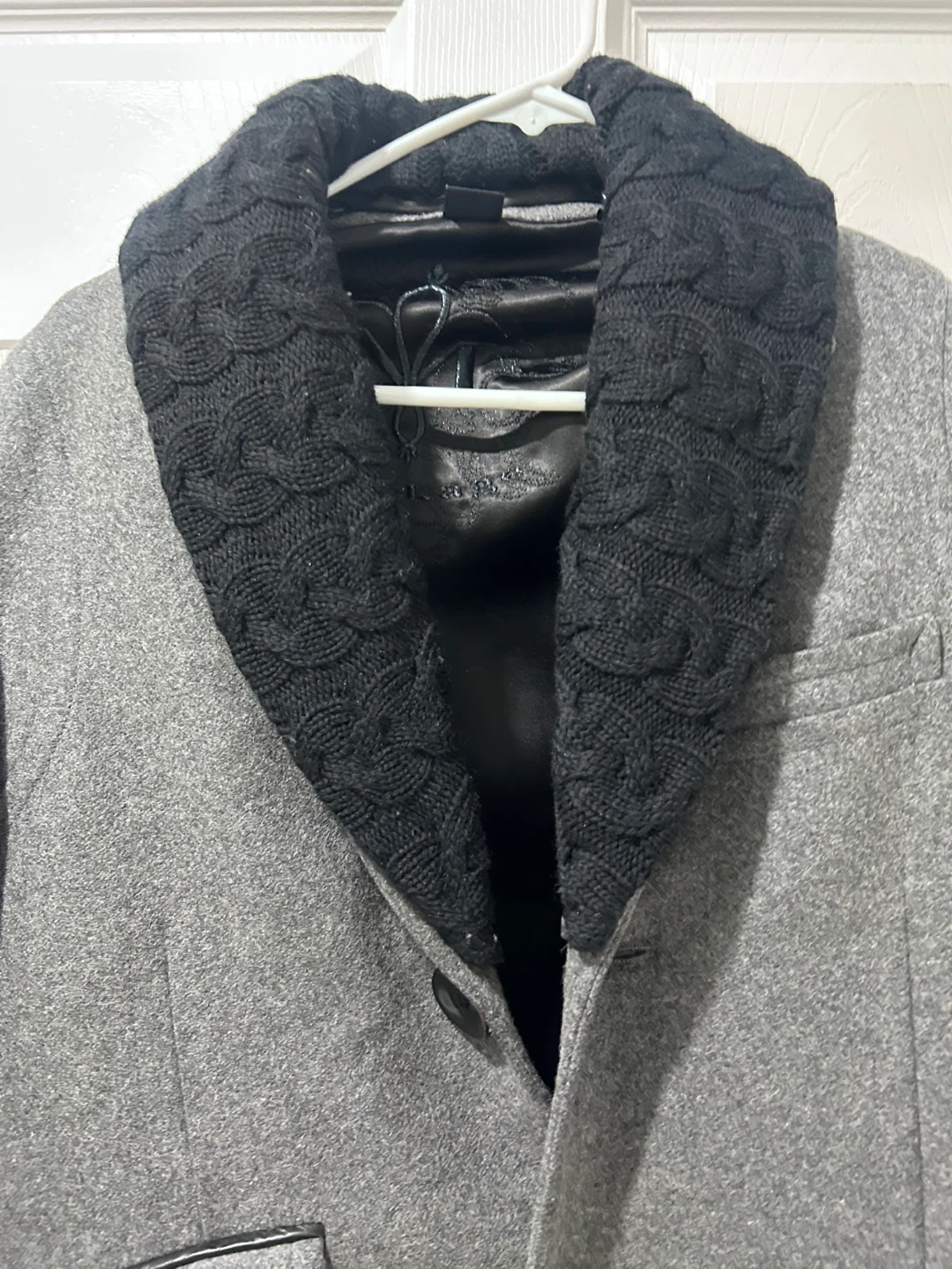 Mackage Grey Wool Blend Coat with Black knitting Collar - photo 2