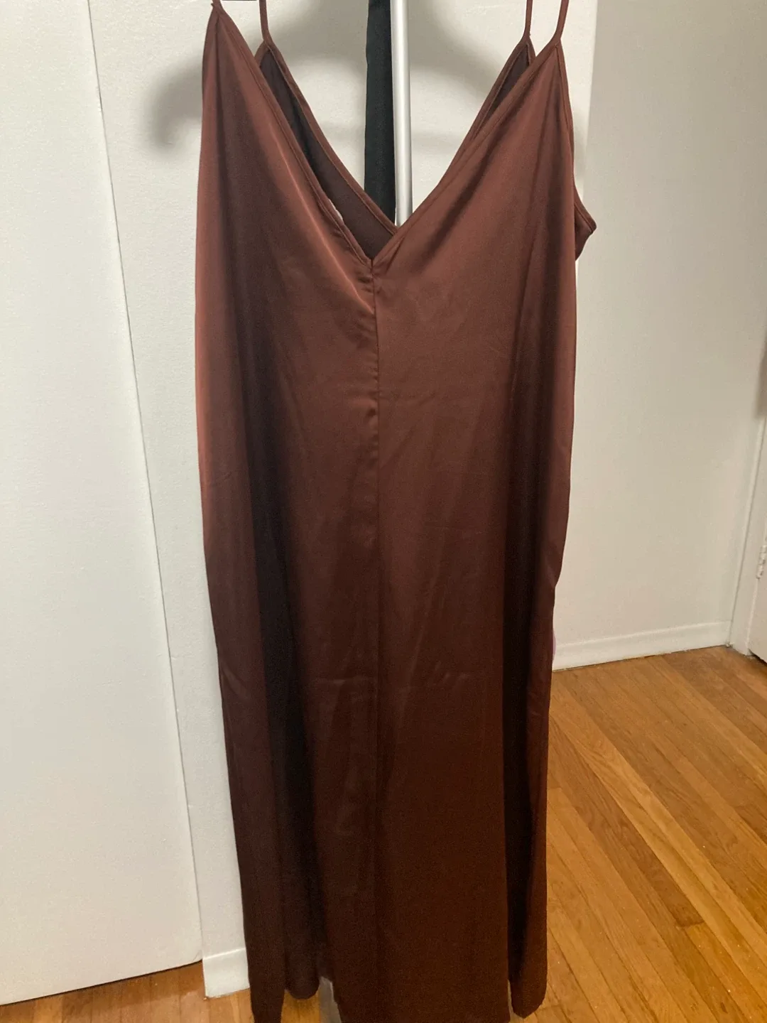 Satiny Slip Midi Dress Dark Bronze