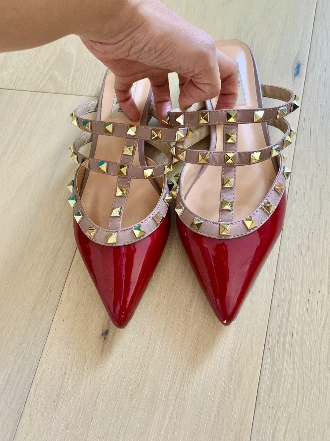 Burgabdy Rockstud Flats Slippers